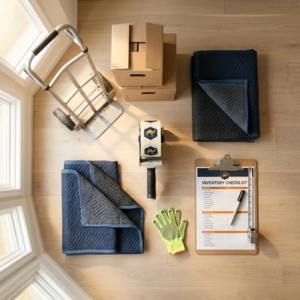 Professional moving supplies and packing materials layout for Darby residential relocations